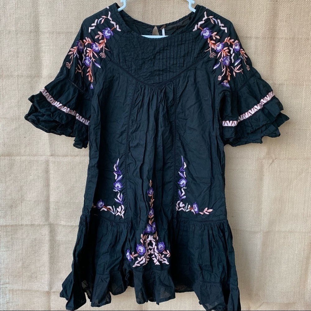 Free People Pavlo Embroidered Dress Women's Size S Babydoll Mini Floral Boho - Picture 8 of 12